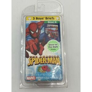 VTG 2007 Fruit Of The Loom Funpals Spider-Man Boys Briefs‎ 3pk Sz 4 Glow Sealed